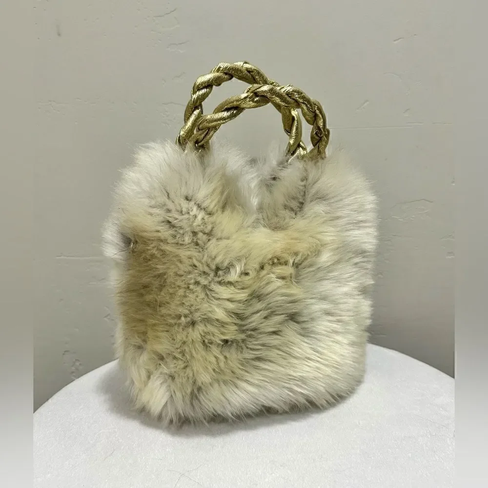 Handmade Genuine Shearling Leather Sheepskin Braided Top Handles Bag/ Crossbody